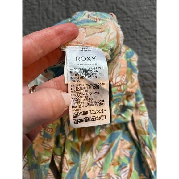 Roxy leaf tropical floral print crop top puff sleeve wide leg pant set medium - Picture 4 of 14